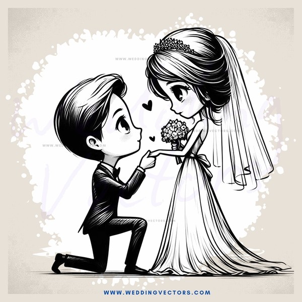 a bride and groom in black and white
