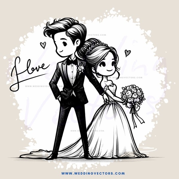 a bride and groom holding flowers