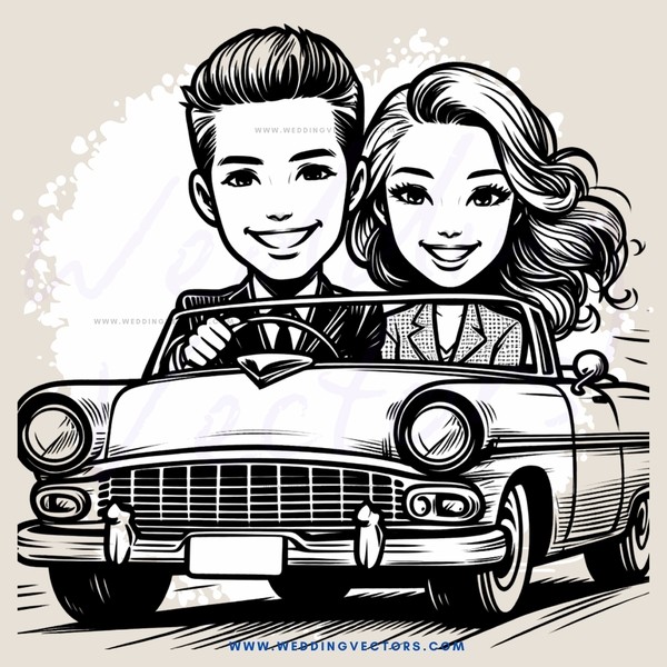 the happy couple driving together