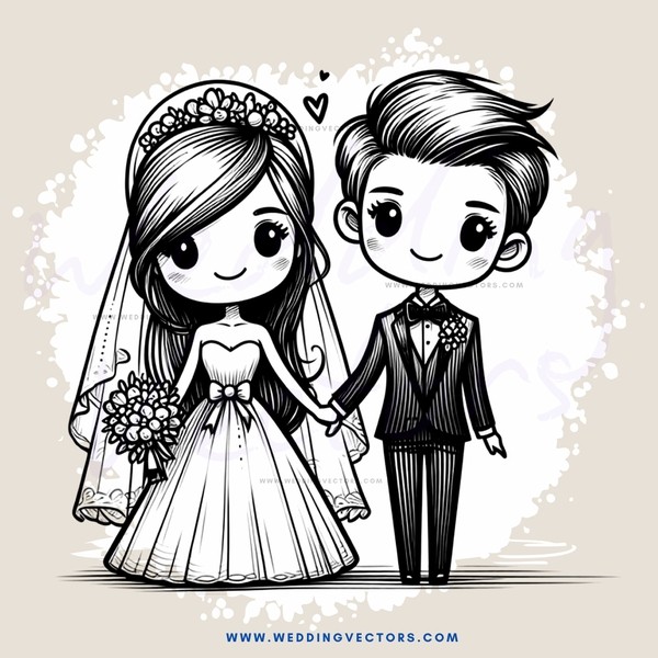 wedding animation in black and white style