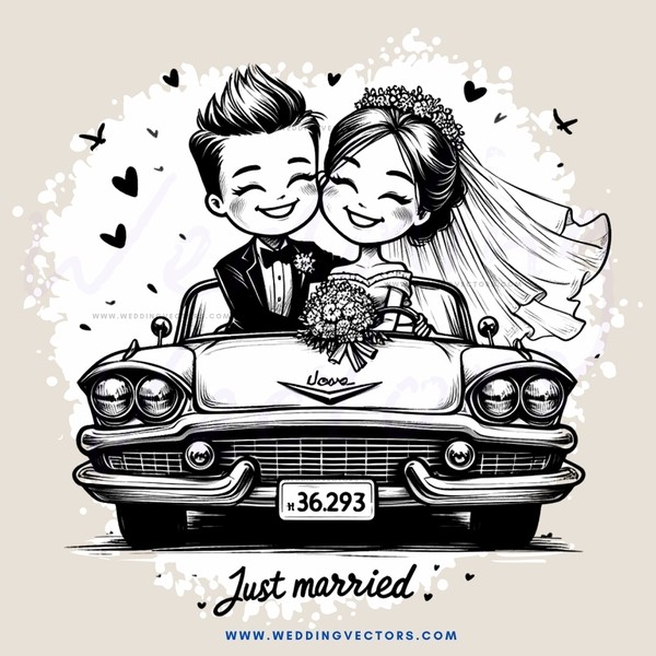 just married couple car ride