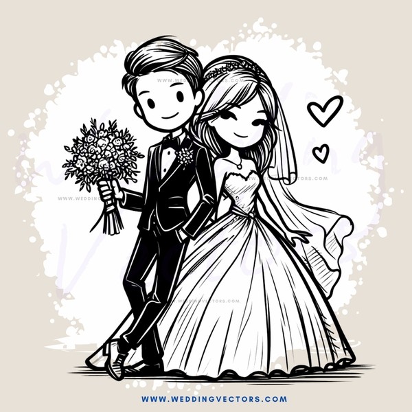 a bride and groom holding flowers