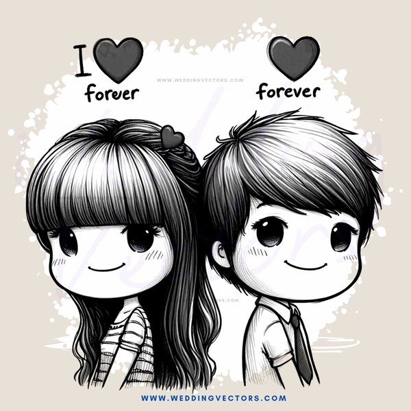 two kids in a black and white cartoon drawing