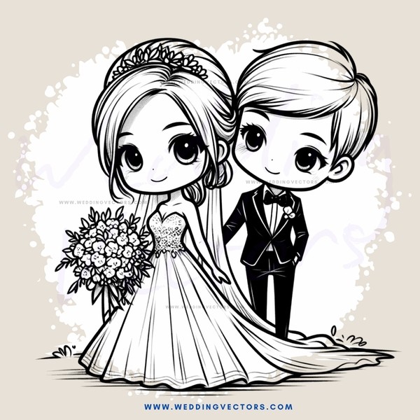 wedding bride and groom paper dolls (black and white)