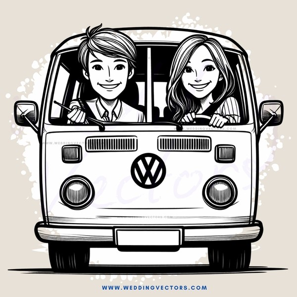 a happy couple in a volkswagen van