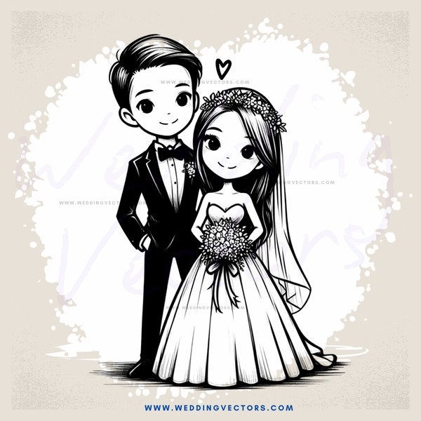 a cartoon portrait of couple with an heart shaped frame around them