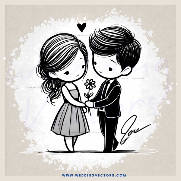 a couple kissing in cartoon style