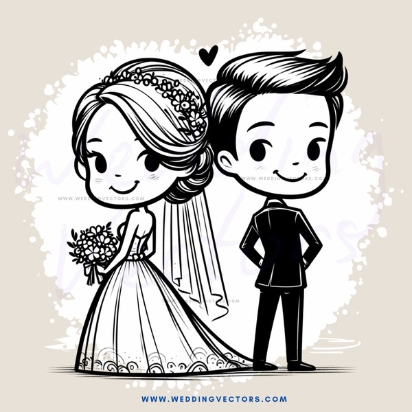 a bride and groom in black and white