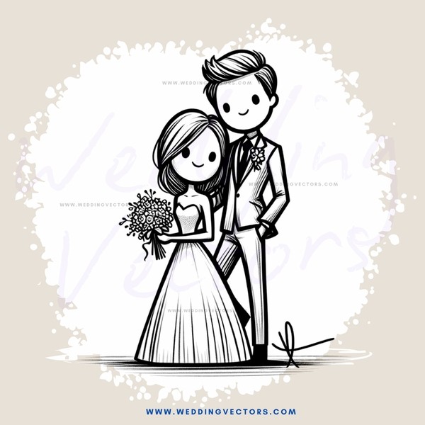 wedding couple with flower bouquet and ring
