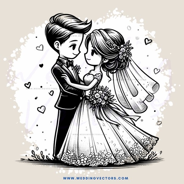 a bride and groom hugging in their wedding dresses