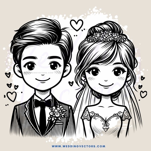 married couple in black and white illustration