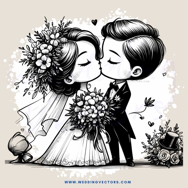 a bride and groom share their first kiss