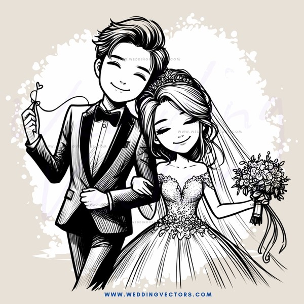wedding bride & groom cartoon