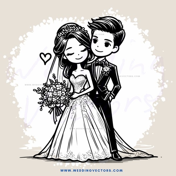 a bride and groom holding flowers