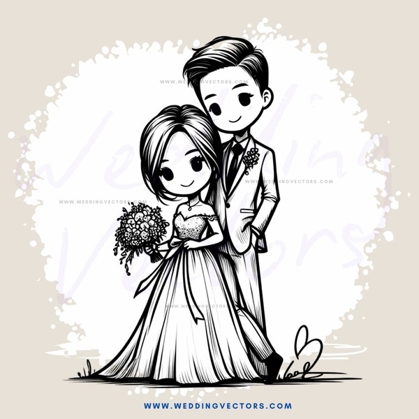 a bride and groom in black and white