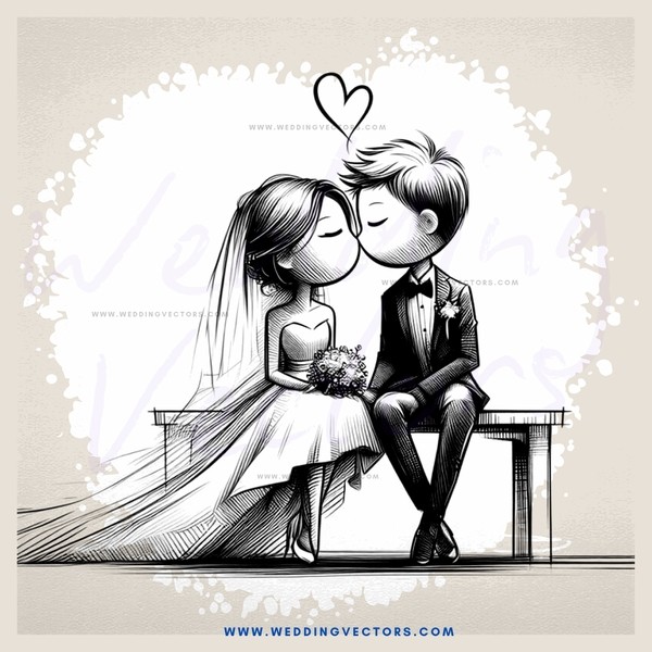 a wedding animation drawing in black and white