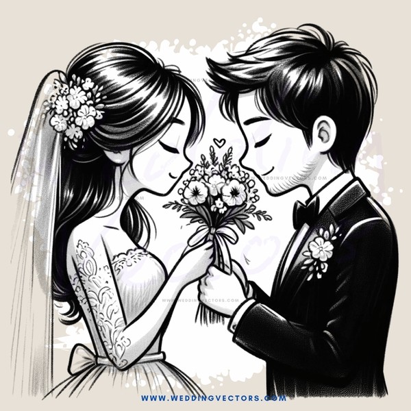 wedding picture black and white cartoon