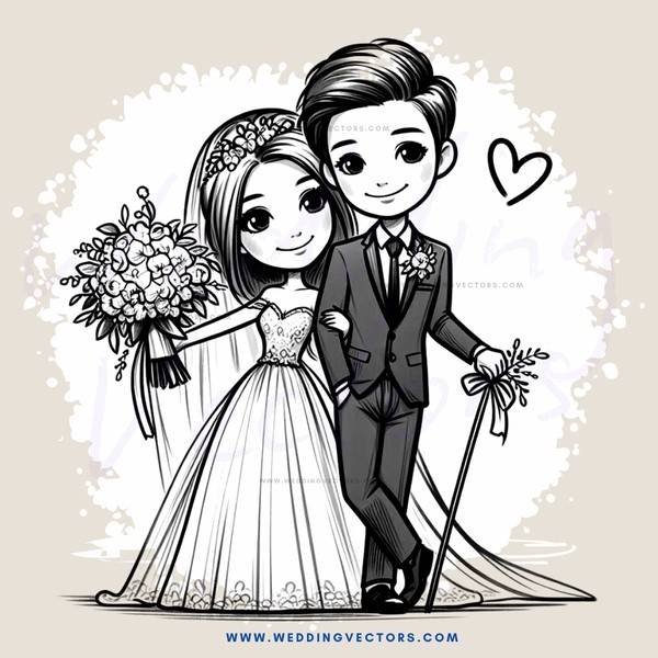 wedding bride and groom cartoon picture