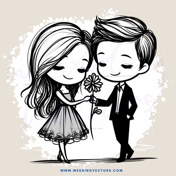 a couple holding flowers and dancing