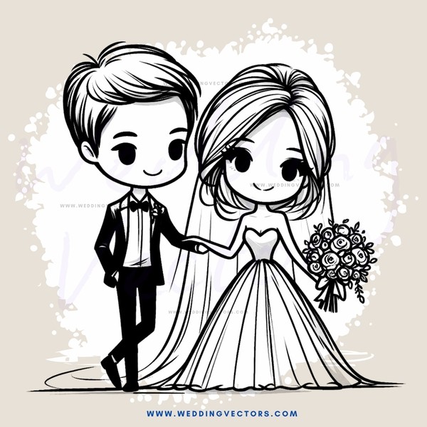 a bride and groom in flower dresses