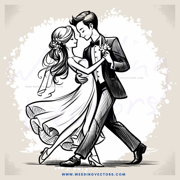 dance couple in black and white illustration