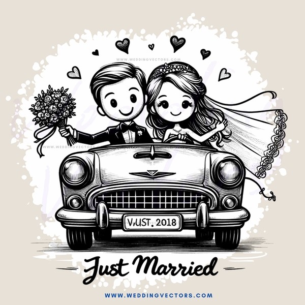 a car with bride and groom on it