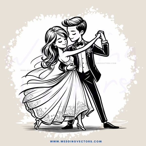 couple dancing in black and white illustration