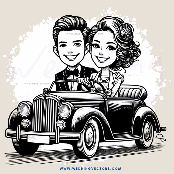 a couple in a vintage car
