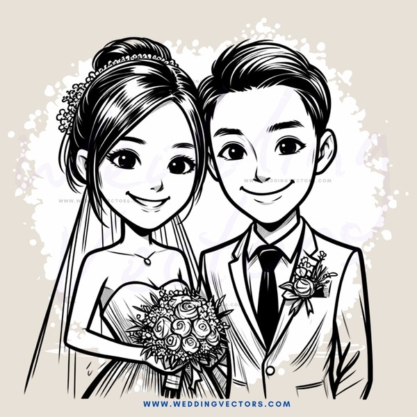 a bride and groom smile at each other