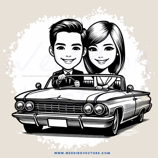 a man and woman in a vintage car
