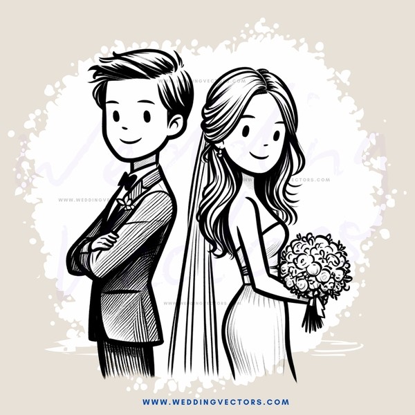 a bride and groom with flowers