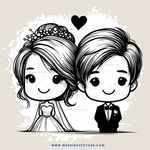 a bride and groom drawing