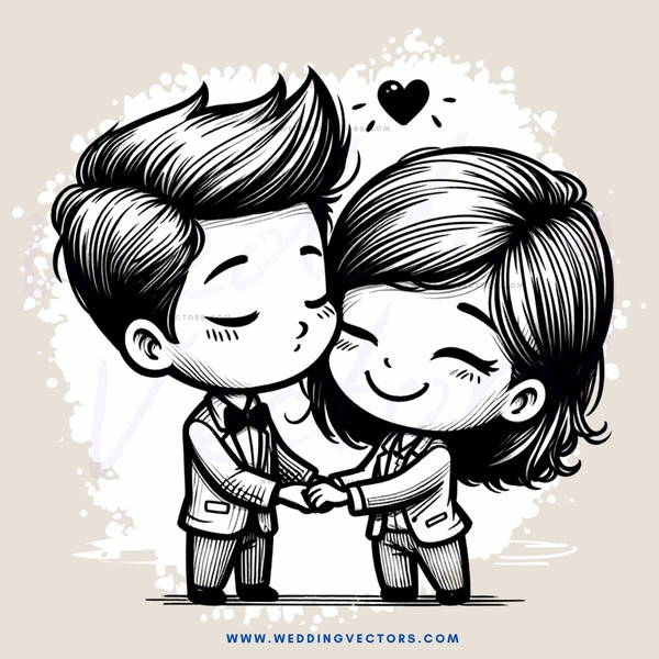 hugging boy and girl with heart designed above their heads