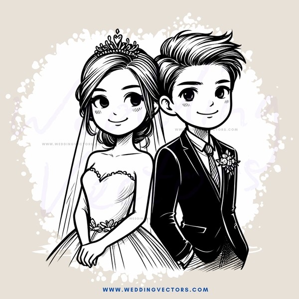 a bride and groom in black and white portrait