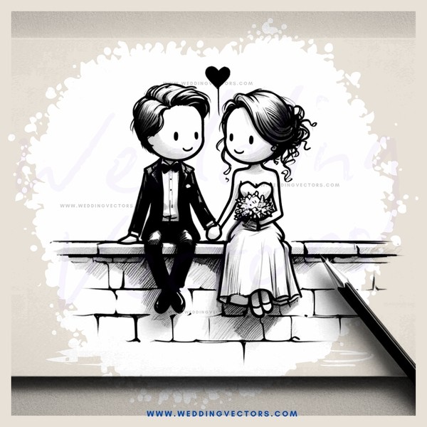 couple on brick wall in wedding outfit