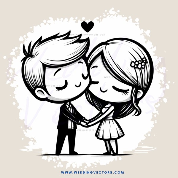 a couple kissing in an outline image