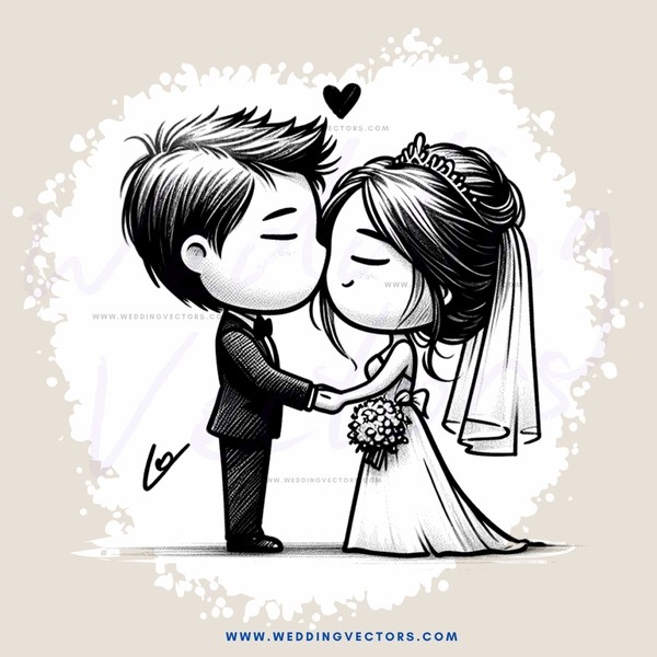 engaged couple in black and white illustration
