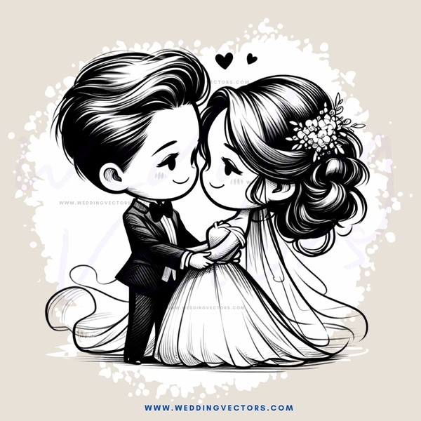 a wedding couple in black and white
