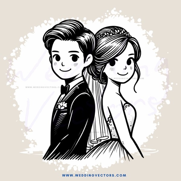 a man and woman in wedding attire