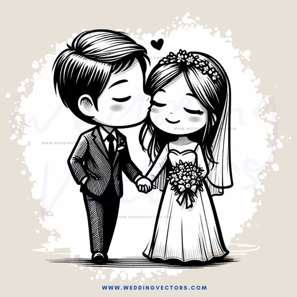 engagement ring and wedding gown in cartoon image