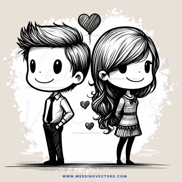 a boy and girl standing together with hearts on their shirt