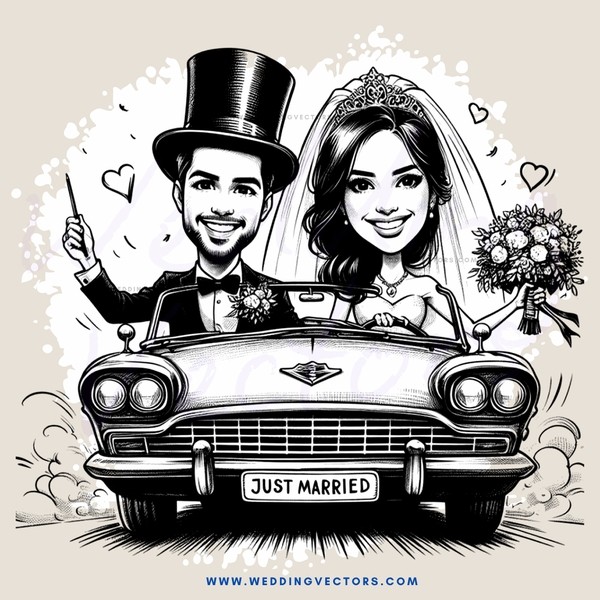 just married caricature