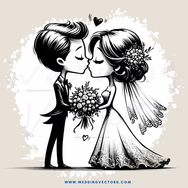 a couple in a black and white illustration