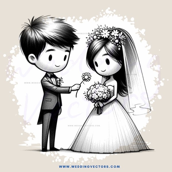 a newlywed couple exchange flowers