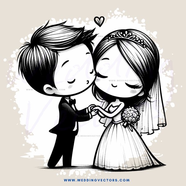 a bride and groom in black and white