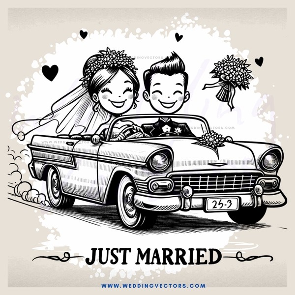 just married, bride and groom in car
