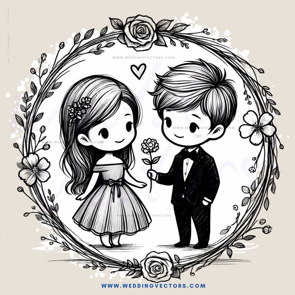 young couple in wedding attire