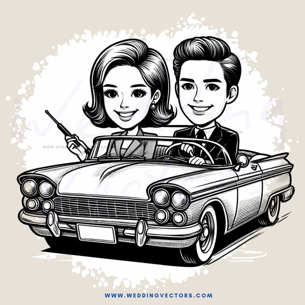 a man and woman in a convertible are smiling
