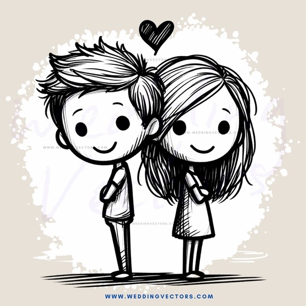 boy and girl hugging with heart symbol above them