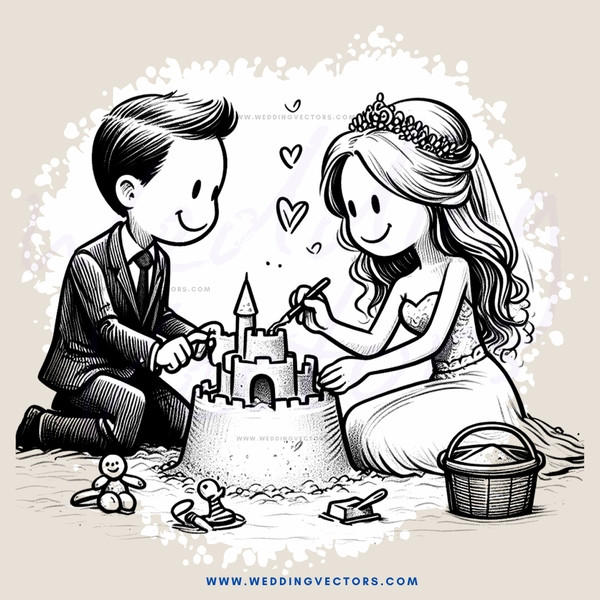 a couple building sand castles